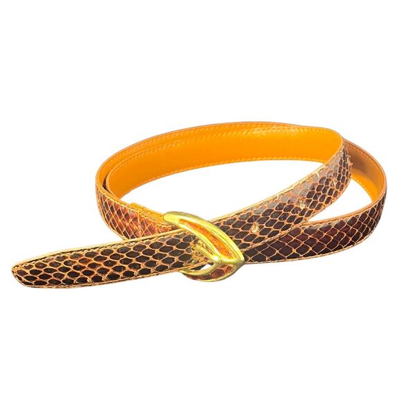 Vintage 80s 90s Genuine Snakeskin Belt Gold Hardware Size Medium - Picture 1 of 7